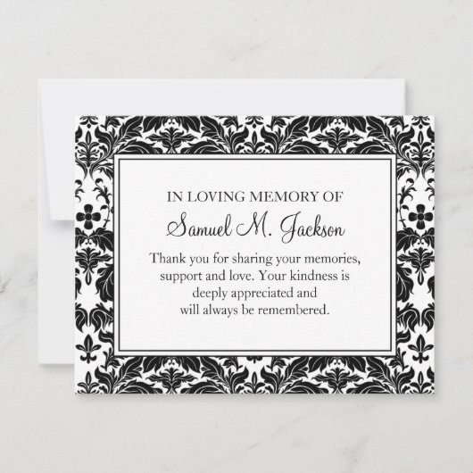 Damask Funeral Note Card Flat Bereavement Note Notitiekaartje (Voorkant)