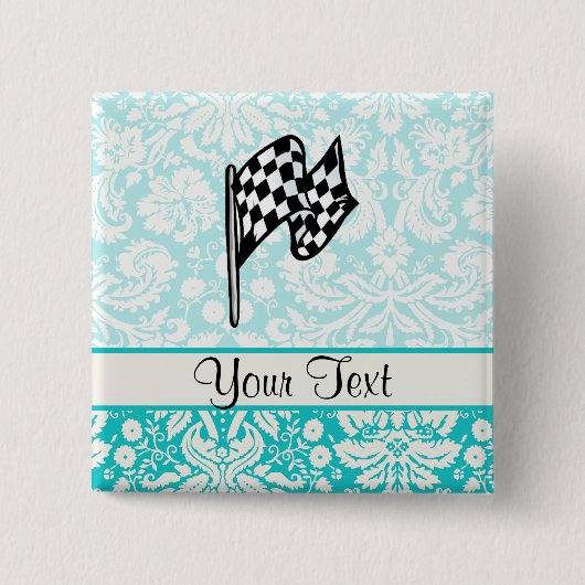 Damask Gecontroleerde vlag. Vierkante Button 5,1 Cm (Voorkant)