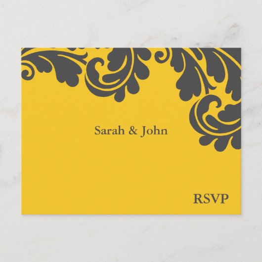 Damask Geel en Grijs Wedding RSVP Uitnodiging Briefkaart (Voorkant)