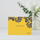 Damask Geel en Grijs Wedding RSVP Uitnodiging Briefkaart (Staand voorkant)