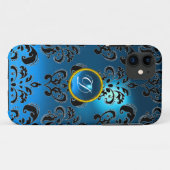 DAMASK GEM MONOGRAM blauw Case-Mate iPhone Case (Achterkant (horizontaal))