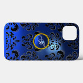 DAMASK GEM MONOGRAM blauw donker Case-Mate iPhone Case (Achterkant (horizontaal))