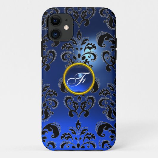 DAMASK GEM MONOGRAM blauw donker Case-Mate iPhone Case (Achterkant)
