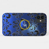 DAMASK GEM MONOGRAM blauw donker Case-Mate iPhone Case (Achterkant (horizontaal))