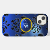 DAMASK GEM MONOGRAM blauw donker iPhone Hoesje (Achterkant horizontaal)