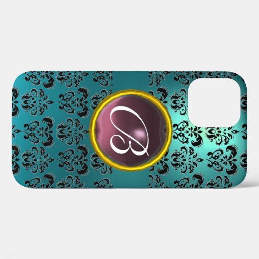 DAMASK GEM MONOGRAM blauw paars Case-Mate iPhone Case (Achterkant (horizontaal))