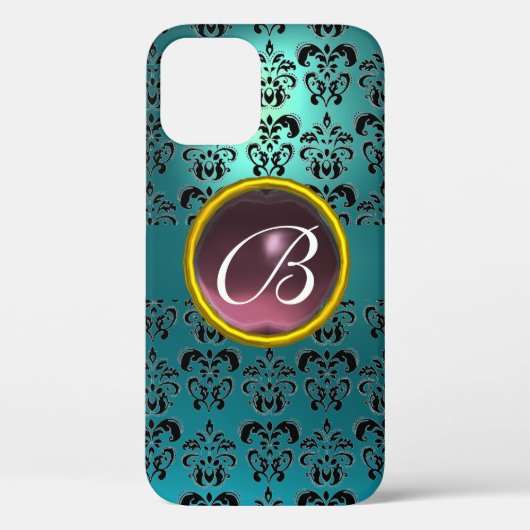 DAMASK GEM MONOGRAM blauw paars Case-Mate iPhone Case (Achterkant)