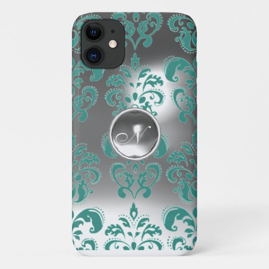 DAMASK GEM MONOGRAM blauw wit Case-Mate iPhone Case (Achterkant)