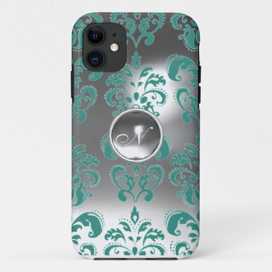 DAMASK GEM MONOGRAM blauw wit Case-Mate iPhone Case (Achterkant)