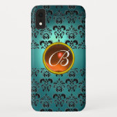DAMASK GEM MONOGRAM blauw zwart sinaasappel Case-Mate iPhone Case (Achterkant)