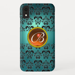 DAMASK GEM MONOGRAM blauw zwart sinaasappel iPhone XR Hoesje