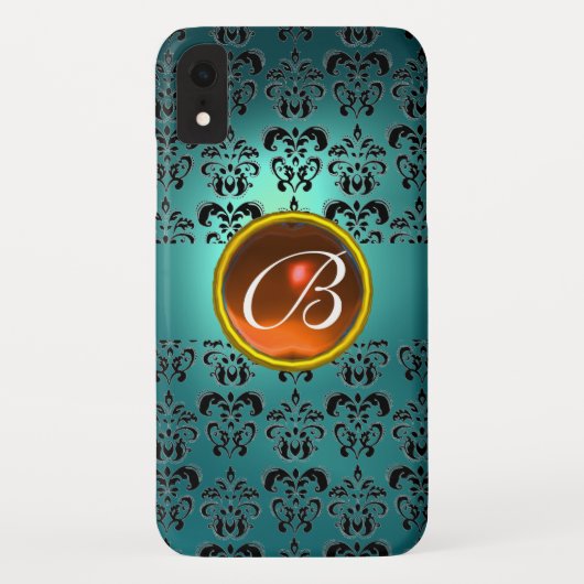 DAMASK GEM MONOGRAM blauw zwart sinaasappel Case-Mate iPhone Case (Achterkant)
