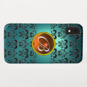 DAMASK GEM MONOGRAM blauw zwart sinaasappel Case-Mate iPhone Case (Achterkant (horizontaal))