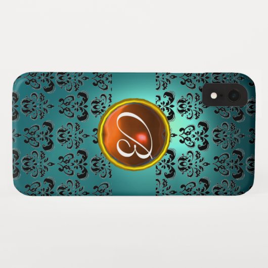 DAMASK GEM MONOGRAM blauw zwart sinaasappel Case-Mate iPhone Case (Achterkant (horizontaal))