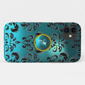 DAMASK GEM MONOGRAM blue aquamarine Case-Mate iPhone Case (Achterkant (horizontaal))