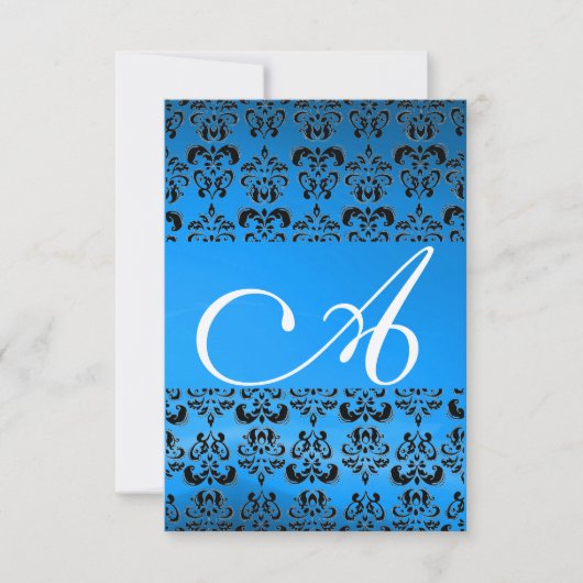 DAMASK GEM MONOGRAM blue rsvp gold Kaart (Voorkant)