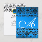 DAMASK GEM MONOGRAM blue rsvp gold Kaart (Voorkant / Achterkant)