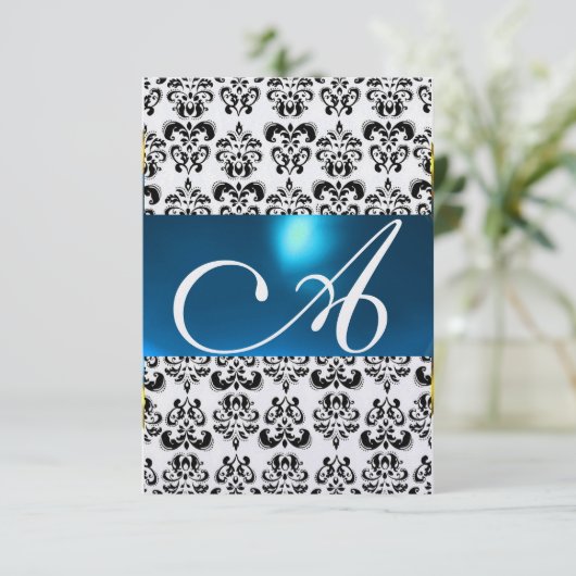 DAMASK GEM MONOGRAM blue rsvp ice Kaart (Staand voorkant)