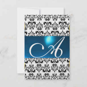DAMASK GEM MONOGRAM blue rsvp ice Kaart