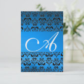 DAMASK GEM MONOGRAM blue rsvp ice Kaart (Staand voorkant)