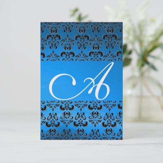 DAMASK GEM MONOGRAM blue rsvp ice Kaart (Staand voorkant)