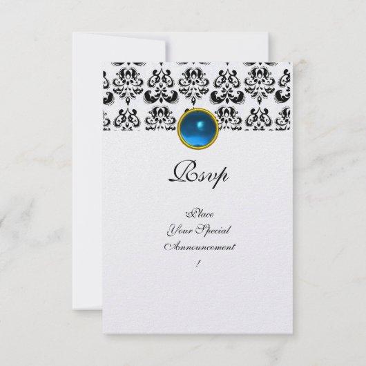 DAMASK GEM MONOGRAM blue rsvp ice Kaart (Achterkant)