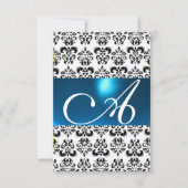 DAMASK GEM MONOGRAM blue white rsvp Kaart (Voorkant)