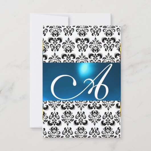 DAMASK GEM MONOGRAM blue white rsvp Kaart (Voorkant)