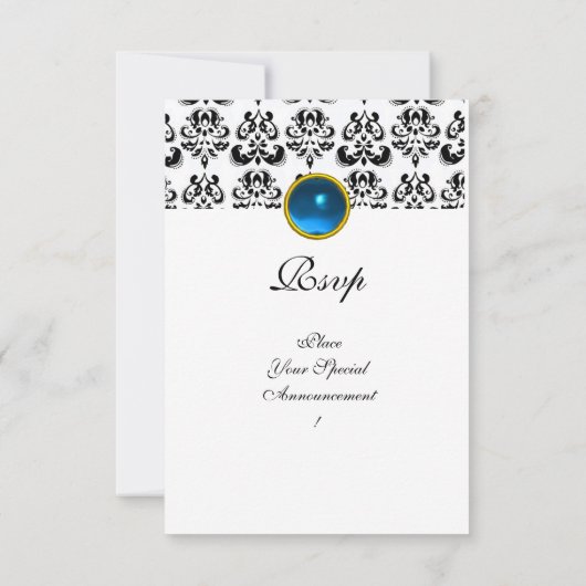 DAMASK GEM MONOGRAM blue white rsvp Kaart (Achterkant)