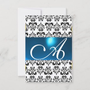 DAMASK GEM MONOGRAM blue white rsvp Kaart