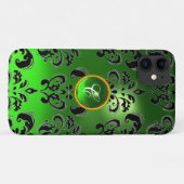 DAMASK GEM MONOGRAM Emerald Green Case-Mate iPhone Case (Achterkant (horizontaal))