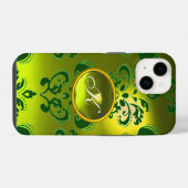 DAMASK GEM MONOGRAM geel groen iPhone Hoesje (Achterkant horizontaal)