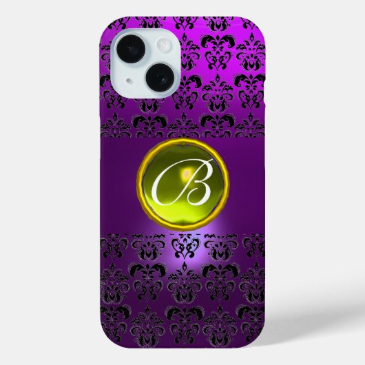 DAMASK GEM MONOGRAM Geel paars Case-Mate iPhone Case (Achterkant)