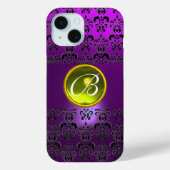 DAMASK GEM MONOGRAM Geel paars Case-Mate iPhone Case (Achterkant)