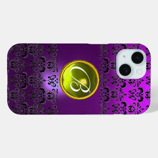 DAMASK GEM MONOGRAM Geel paars Case-Mate iPhone Case (Achterkant (horizontaal))