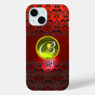 DAMASK GEM MONOGRAM Geel rood iPhone 15 Case