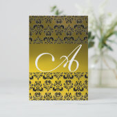 DAMASK GEM MONOGRAM geel rsvp-ijs Kaart (Staand voorkant)
