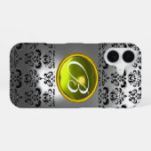 DAMASK GEM MONOGRAM Geel wit kristal iPhone 16 Hoesje (Achterkant horizontaal)
