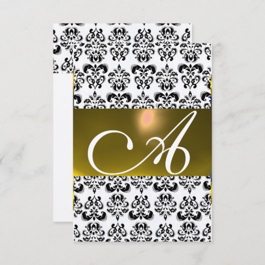 DAMASK GEM MONOGRAM geel wit rsvp goud Kaart (Voorkant / Achterkant)