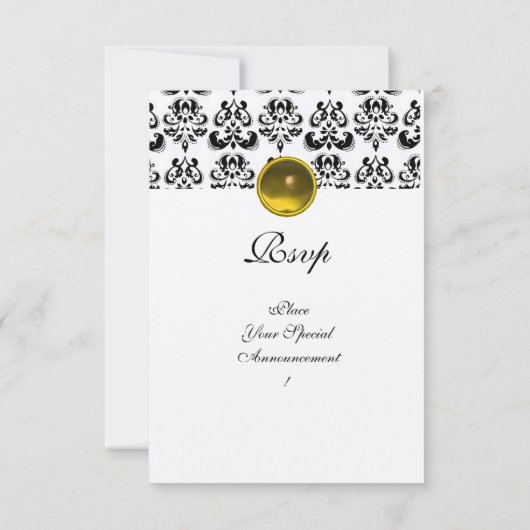 DAMASK GEM MONOGRAM geel wit rsvp goud Kaart (Achterkant)