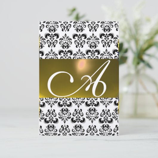 DAMASK GEM MONOGRAM geel wit rsvp goud Kaart (Staand voorkant)