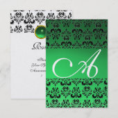 DAMASK GEM MONOGRAM green rsvp ice Kaart (Voorkant / Achterkant)