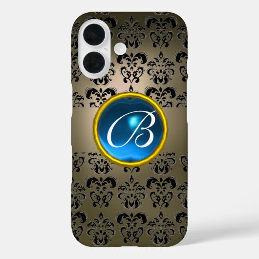 DAMASK GEM MONOGRAM grijs zwart blauw Case-Mate iPhone Case (Achterkant)