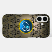 DAMASK GEM MONOGRAM grijs zwart blauw Case-Mate iPhone Case (Achterkant (horizontaal))