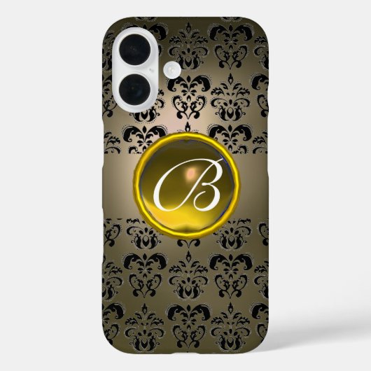 DAMASK GEM MONOGRAM grijs zwart geel Case-Mate iPhone Case (Achterkant)