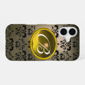 DAMASK GEM MONOGRAM grijs zwart geel iPhone 16 Hoesje (Achterkant horizontaal)