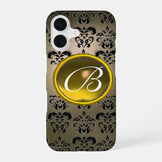 DAMASK GEM MONOGRAM grijs zwart geel iPhone 16 Hoesje (Achterkant)