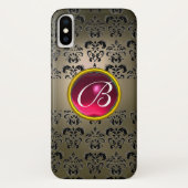 DAMASK GEM MONOGRAM grijze roze fuchsie Case-Mate iPhone Case (Achterkant)