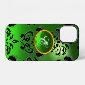 DAMASK GEM MONOGRAM groen iPhone Hoesje (Achterkant horizontaal)