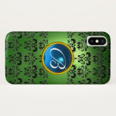 DAMASK GEM MONOGRAM groen zwart blauw Case-Mate iPhone Case (Achterkant (horizontaal))